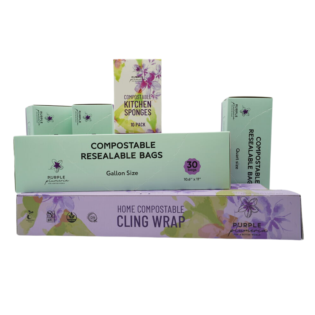 Bundle of 4 Quart size Compostable Zip bags.