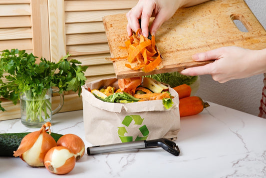 A person reducing food waste in the kitchen.