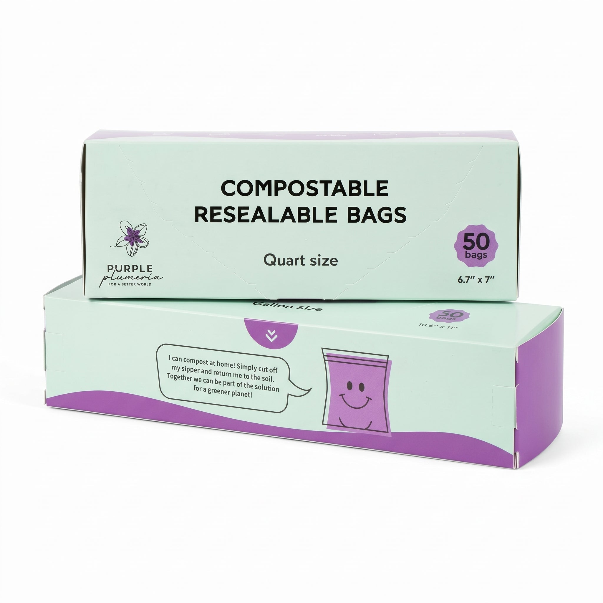 Compostable Resealable Bags. Eco-Friendly & Durable. Snack, Sandwich, Quart & Gallon Sizes