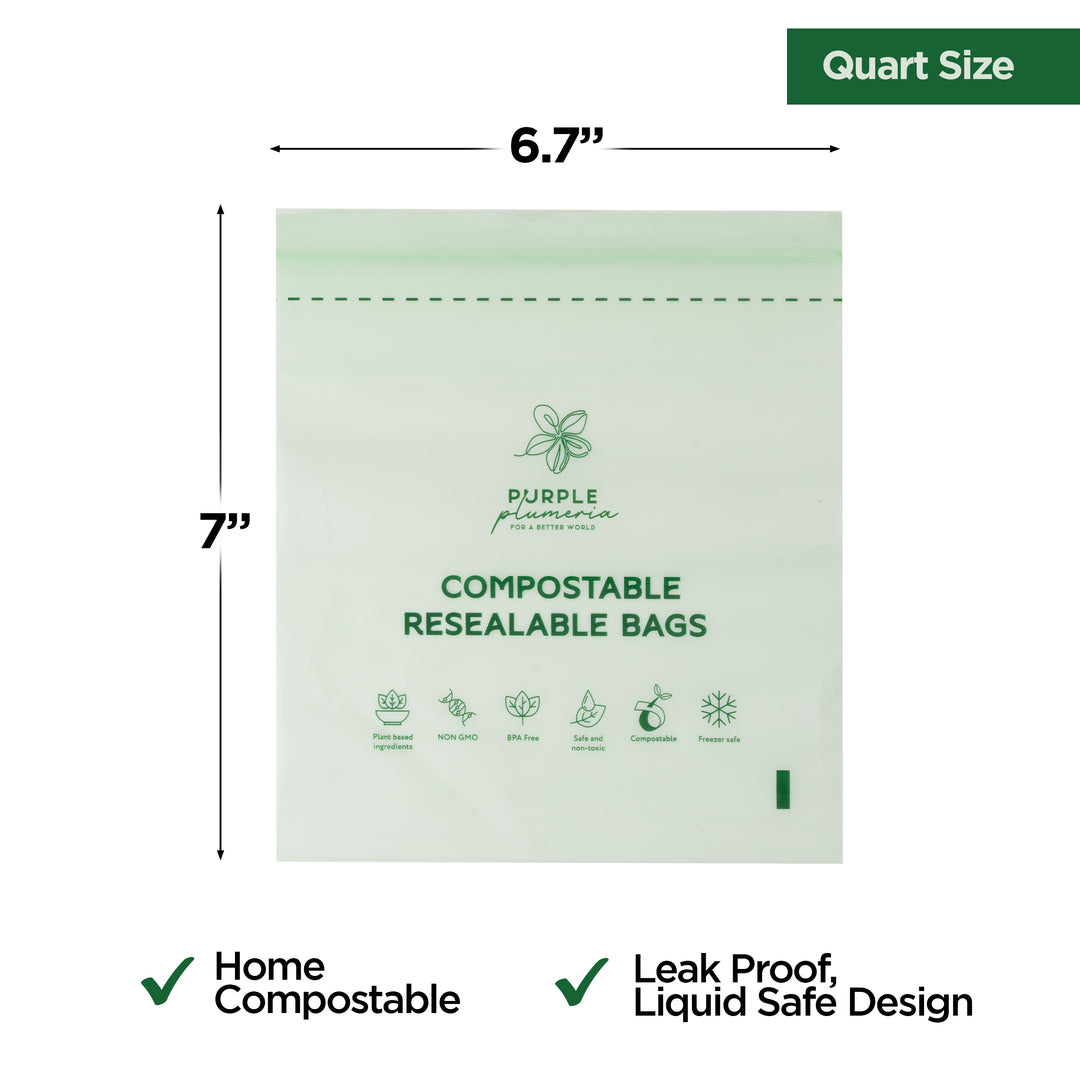 Compostable ziplock bag next to dimensions